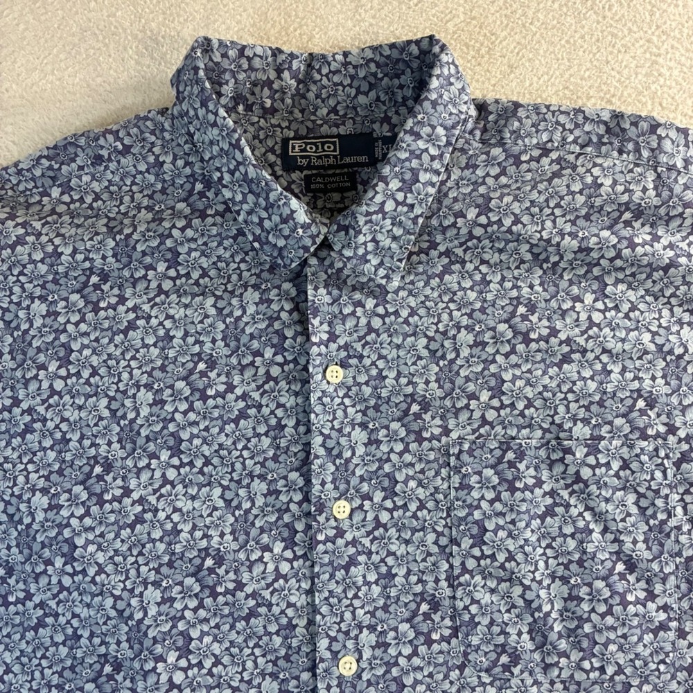 Vintage Polo Ralph Lauren Caldwell Button Shirt Mens XL Blue Floral AOP Cotton